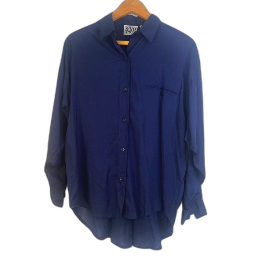 4200 Koala VTG Button Up Rayon Blouse Long Sleeve Dressy Office Work Size Small